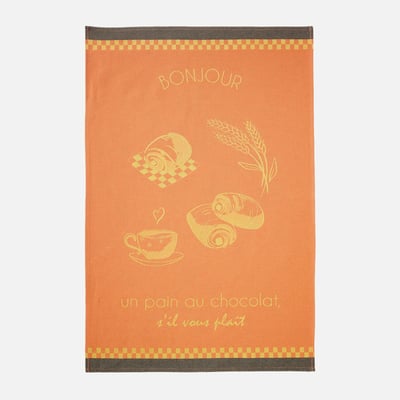 Torchon jacquard en coton LE PAIN AU CHOCOLAT COUCKE