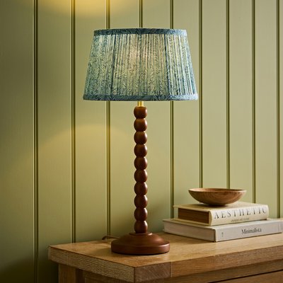 Bobbie Walnut Bobbin Table Lamp with Leaf Pleated Shade SO'HOME