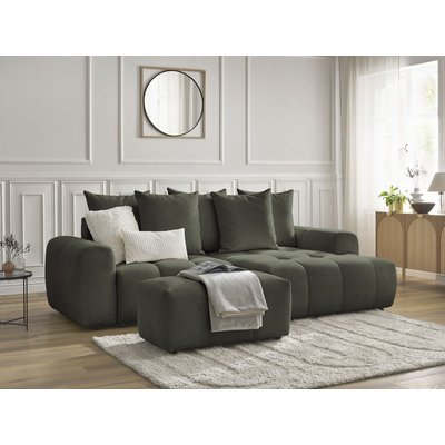 Canapé d'angle convertible 3 places en tissu chiné avec pouf, ROXELANE BOBOCHIC