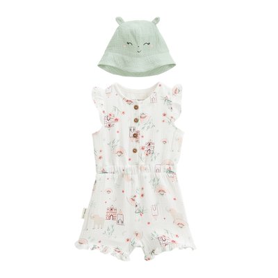 Combishort bébé + chapeau en gaze de coton Arya PETIT BEGUIN