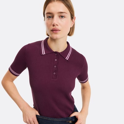 Maglietta con scollo a polo, maniche corte, maglia a costine sottili LA REDOUTE COLLECTIONS