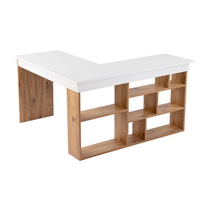 Bureau d'angle avec rangements décor blanc et pin atlantique L130 cm - VESPER CALICOSY