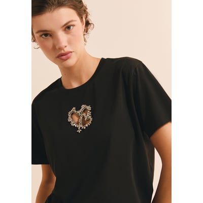 T-shirt manches courtes avec strass en forme de cœur en coton ALBANE ETAM