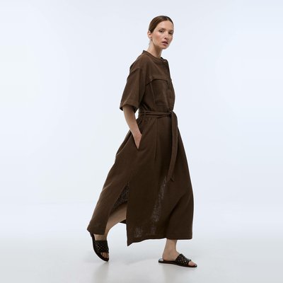 Robe midi rayée contenant du lin MONOPRIX
