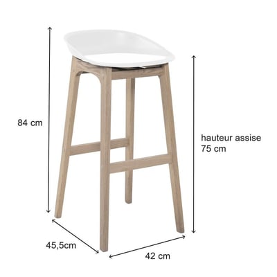 Lot de tabourets de bar en chêne et assise plastique 75cm RIVA|Lot de 4 | Lot de 4 MOB IN