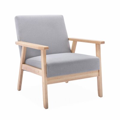 Fauteuil scandinave bois de peuplier, d'hévéa et tissu ISAK SWEEEK