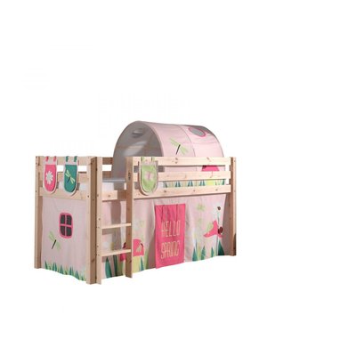 PINO  Lit Compact Pin Massif Naturel + Rideau et tunnel de lit + 3 pochettes VIPACK