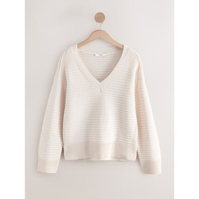 Pull en maille côtelée à col v NEXT