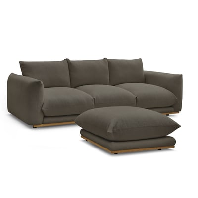 Canapé droit fixe 3 places en tissu bouclette avec pouf, ERNEST BOBOCHIC