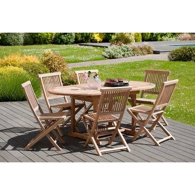 Salon de jardin table d'extérieur extensible ovale 120/180x90cm 6 chaises pliantes en bois de teck SUMMER PIER IMPORT