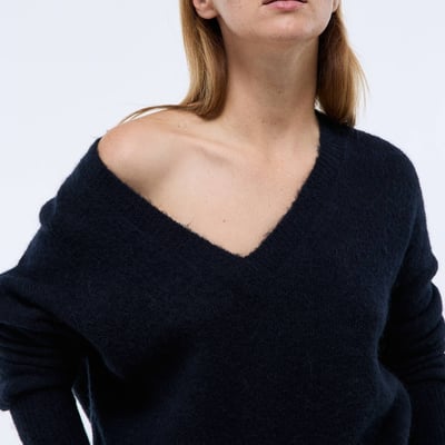 Pull col V uni contenant de l'alpaga MONOPRIX