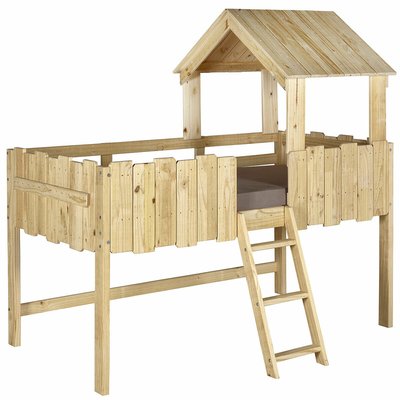 Pack lit cabane mi-hauteur avec matelas Bois massif  DONNIE AKITEN RETAIL