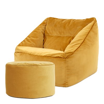 Pouf fauteuil et son repose-pied velours rond - NATALIA ICON