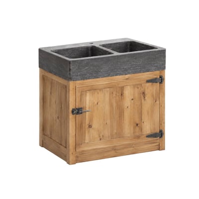 Meuble bas de cuisine en bois recyclé et pierre bleue CHAMPÊTRE MADE IN MEUBLES 
