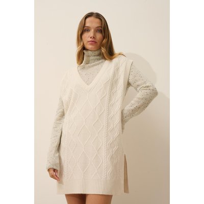 Pull Col V Sans Manches 4 Fils Ivoire Vivena JUST CASHMERE
