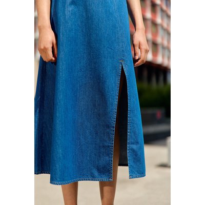 Jupe mi longue fendue en denim JENDRA LA PETITE ETOILE