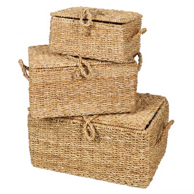 Set de 3 malles en jacinthe d'eau tressée - 50x34x25cm URBAN LIVING