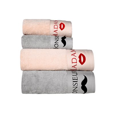 Ensemble de bain brodé 4 pièces MADAME & MONSIEUR (2 draps de bain + 2 serviettes de toilette) SENSEI MAISON