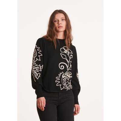 Pull maille fine à broderies fleurs LA FEE MARABOUTEE