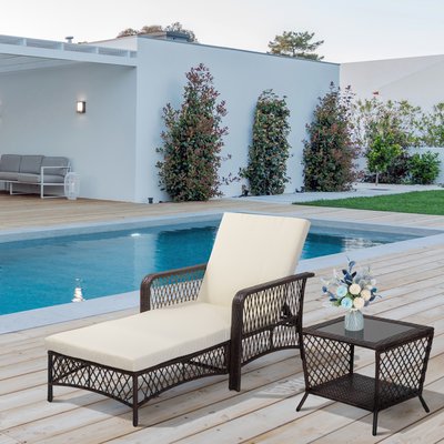 Bain de soleil design colonial avec table basse et matelas OUTSUNNY