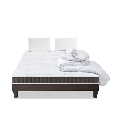 Pack Intuition 140x190 cm Matelas Mousse + Sommier Bois + Accessoires OLYMPE LITERIE