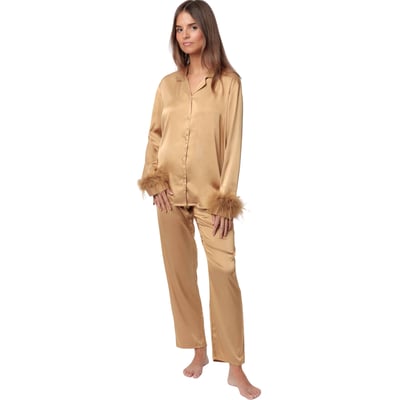 Pyjama satin chemise et pantalon plumes amovibles Plumas Marabu Luxe ADMAS