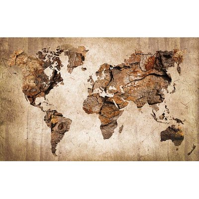 Tableau carte du monde couleur bois - 80x50 cm HEXOA