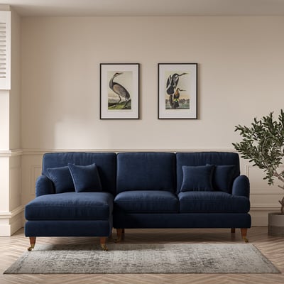 Emeline Velvet Corner Chaise Sofa with Castor Legs (Left Facing) ÉDITÉ