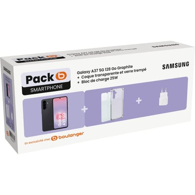 Smartphone Pack A37 5G 128Go Graphite Black + Coque transparente + Verre trempé + Bloc de charge 25W SAMSUNG