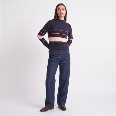 Pull femme à col montant rayé, boutonné à l'épaule TEMERIE ARTLOVE