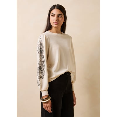 Pull manches longues col rond avec broderie LA FEE MARABOUTEE