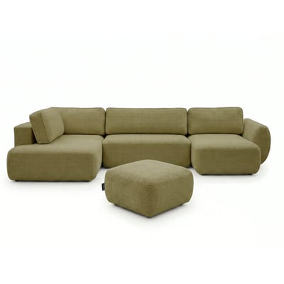 Canapé panoramique convertible 6 places en tissu texturé avec pouf, DENISE BOBOCHIC