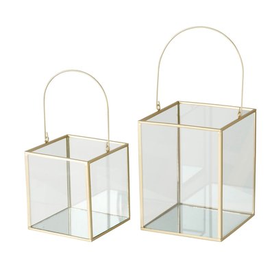Set de 2 lanternes en métal doré et verre 14x14x19cm WADIGA