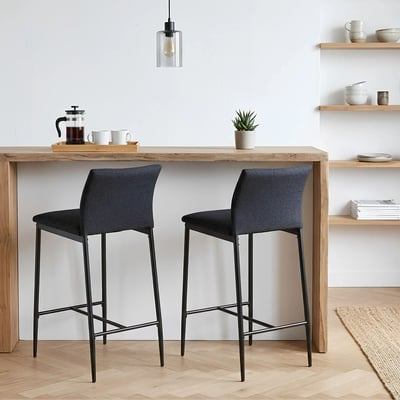 Tabourets de bar en métal et tissu gris (lot de 2) - FAUST HELLIN, DEPUIS 1862