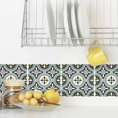 Lot de 5 Stickers Carrelage 15x15 cm Motifs Floraux Vert d'eau DRAEGER PARIS