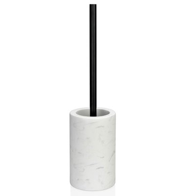 Brosse WC céramique effet marbre blanc et métal noir WADIGA
