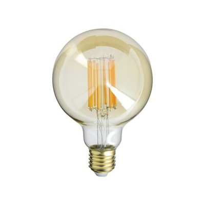 Ampoule Filament Led Déco Verre Ambré G95, Culot E27, 1521 Lumens, Conso. 15w (equivalence 100w), Blanc Chaud XANLITE