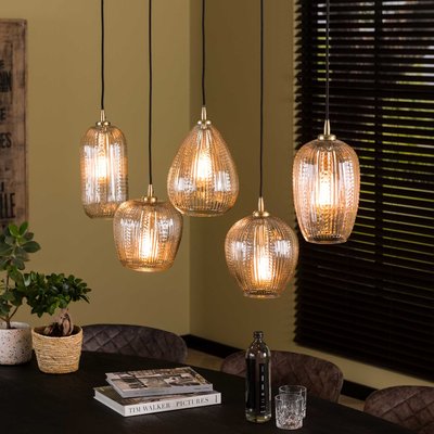 Suspension en verre travaillé 5 lampes NOVA PIER IMPORT