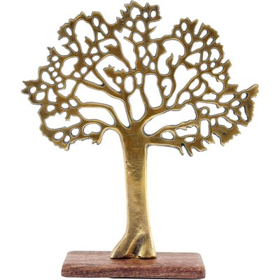 Arbre décoratif en aluminium doré et bois de manguier Arbre de vie Taille 2 JARDINDECO