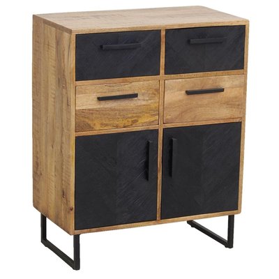 Commode en manguier naturel et teinté noir Damier 4 tiroirs + 2 portes AUBRY GASPARD
