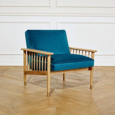Fauteuil ALBERTINE, chêne et velours ROBIN DES BOIS