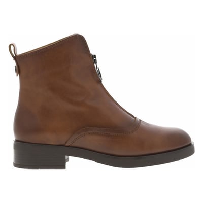 Boots en cuir cognac à talon décroché bas avec un zip sur le devant PORRONET