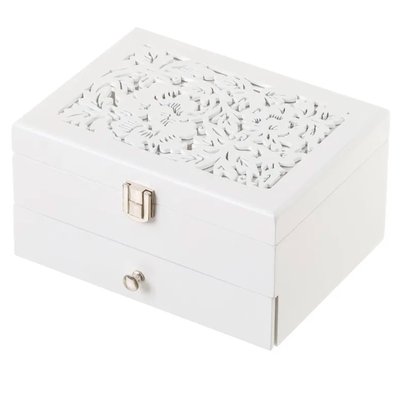 Coffret à bijoux en bois blanc taillé et miroir 19x14x10cm WADIGA