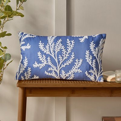 Coral Leaf Embroidered Cushion CATHERINE LANSFIELD