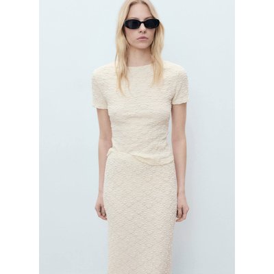 T-shirt en coton mélangé texturé MANGO