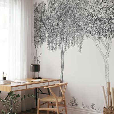 Papier peint panoramique avec paysage de grands arbres noirs - 510x260 cm (l x h) LA TOUCHE ORIGINALE