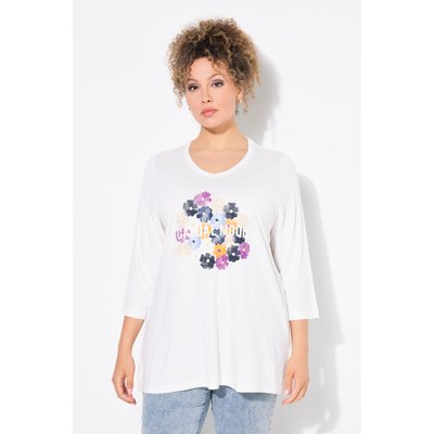 T-shirt à fleurs, col en V et manches 3/4 ULLA POPKEN