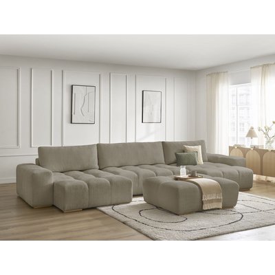 Canapé panoramique convertible 6 places en tissu texturé avec pouf, ANAKIN BOBOCHIC
