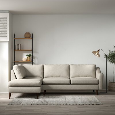 Rosa Curve Soft Woven Chaise - Left facing with Dark Wood Legs SO'HOME