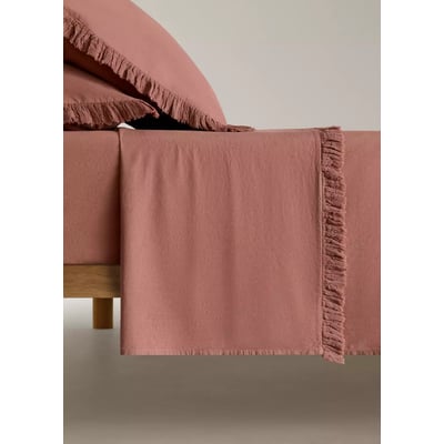 Drap plat coton lavé volants en gaze effiloché lit 135/140 cm MANGO HOME